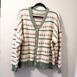 Striped Green and Cream Cardigan Sweater